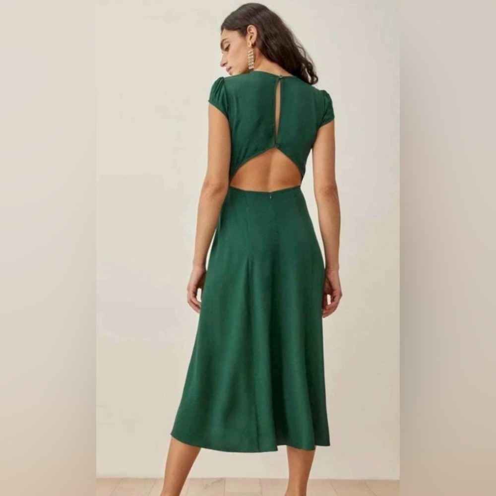 Reformation sz 4 Gavin Dress Elegant Emerald Green opens back detail great‎ cond